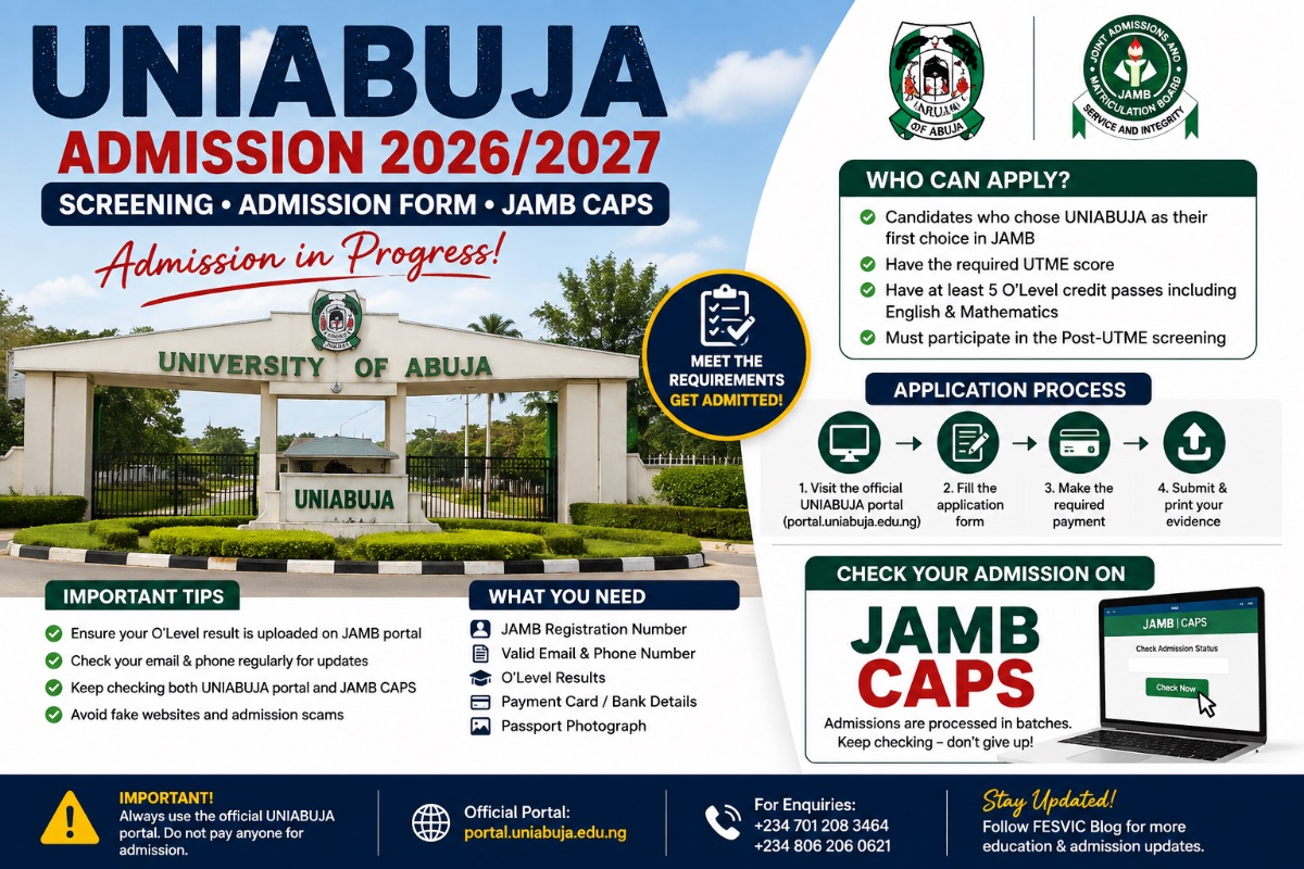 UNIABUJA Screening 2026/2027: Admission Form, Process & JAMB CAPS Update